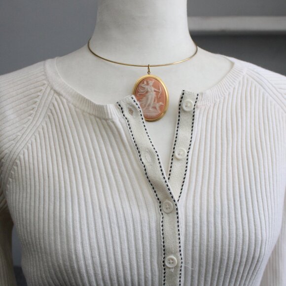 Jones New York VTG Y2K Cream Cotton Ribbed Button Cardigan Sweater Size Large - Picture 4 of 9